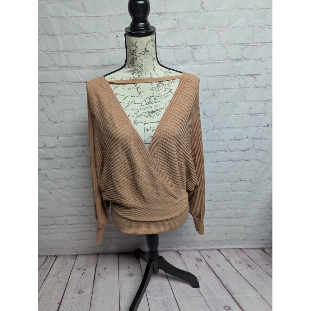 Women's Open Back Dolman Sleeve Ribbed Wrap Sexy Sweater Med NWOT 1048